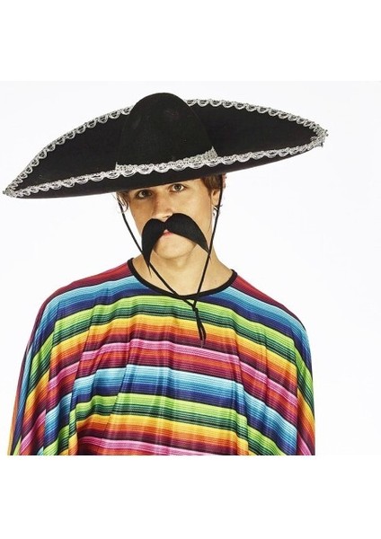 Sombrero Meksika Şapkası Gümüş Şeritli Yetişkin Boy