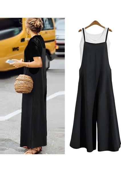 Günlük Askılı Bol Kesim Yazlık Kadın Keten Tulum