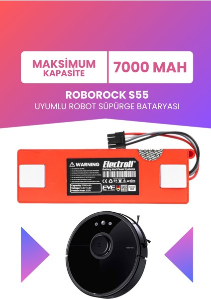 Roborock S55 Uyumlu Batarya (MAKSİMUM KAPASİTE) 7000mah Pil Robot Süpürge Batarya Değişimi