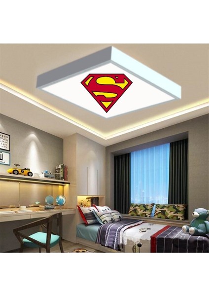 Super Man Çocuk LED AVIZE-60W Güçlü AYDINLATMA-60 x 60 Beyaz Homojen Işık-Modern Tasarım Baskılı