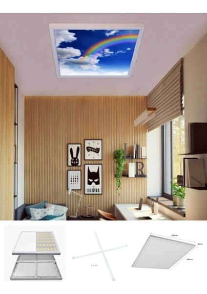 60WATT-HOMOJEN LED Panel 60 x 60 -Beyaz Kendinden Kasalı-Çocuk Yatak Odası Avize-Tavana Yapışık Lamba