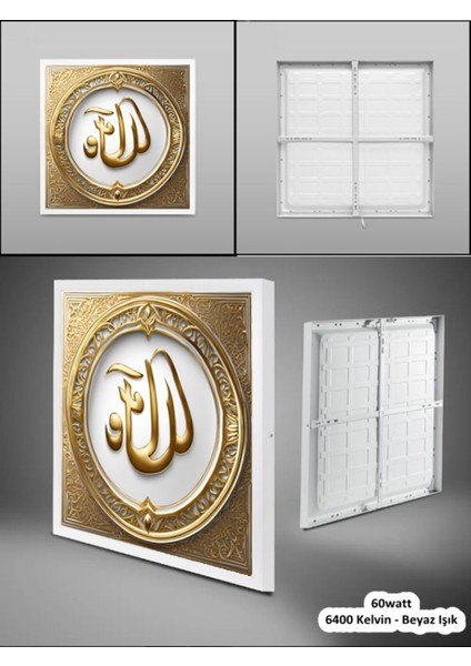 Ev Gold Baskılı Lüks Avize, 60 x 60 cm LED Panel, 60WATT Modern Lamba, Beyaz Işık, 6400 Kelvin, fiyatları