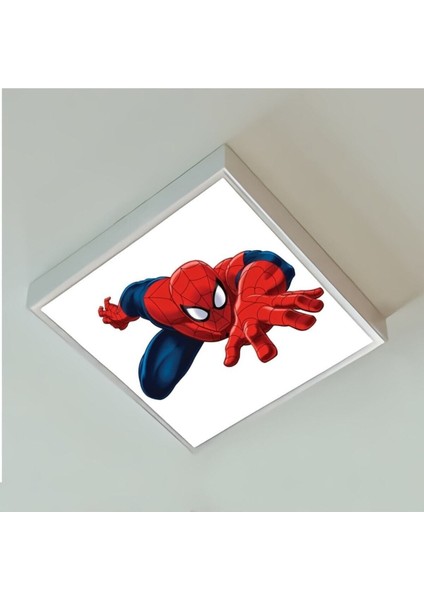 Spider Man Çocuk LED AVIZE-IŞIK-60W GÜÇ-60 x 60 Beyaz Kare Çerçeve- White Homojen Aydınlatma-Led Pcb-