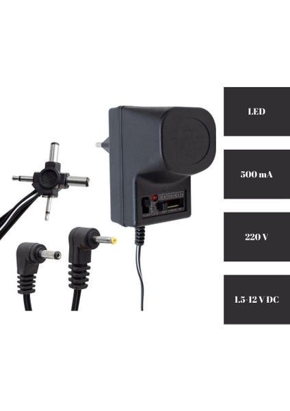 LED Göstergeli 500 Ma Kısa Devre Korumalı Kademeli Switch Adaptör fırsatları