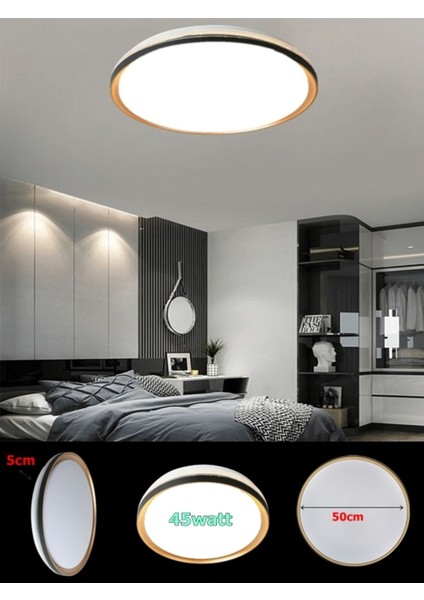 Ledli Tavan Armatür, 45WATT – Beyaz Işık – 7000K,50 cm Yuvarlak Modern Avize, 4150 Lümen Güçlü Avize