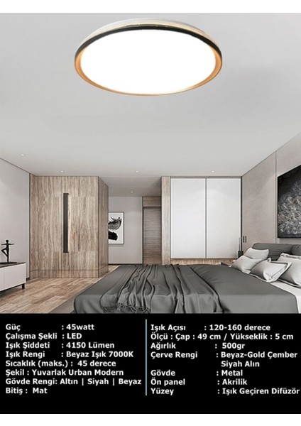 Ledli Tavan Armatür, 45WATT – Beyaz Işık – 7000K,50 cm Yuvarlak Modern Avize, 4150 Lümen Güçlü Avize fırsatları