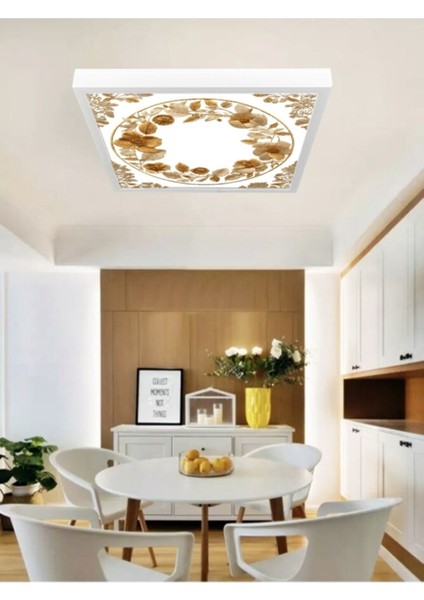 60 x 60 LED Armatür, Gold Baskı Lüks Avize, 60WATT, LED Panel, Baskılı LED Panel, 6400K,BEYAZ Işık,