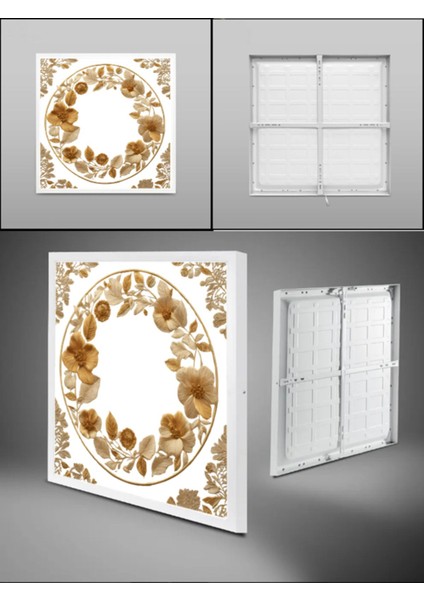 60 x 60 LED Armatür, Gold Baskı Lüks Avize, 60WATT, LED Panel, Baskılı LED Panel, 6400K,BEYAZ Işık, fırsatları