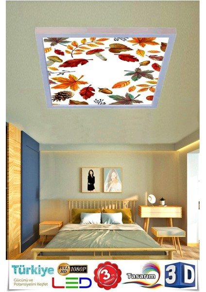 Sonbahar Yapraklı Modern 60W LED Avize , Tasarım Ürün 60 cm x 60 cm Büyük Ölçü