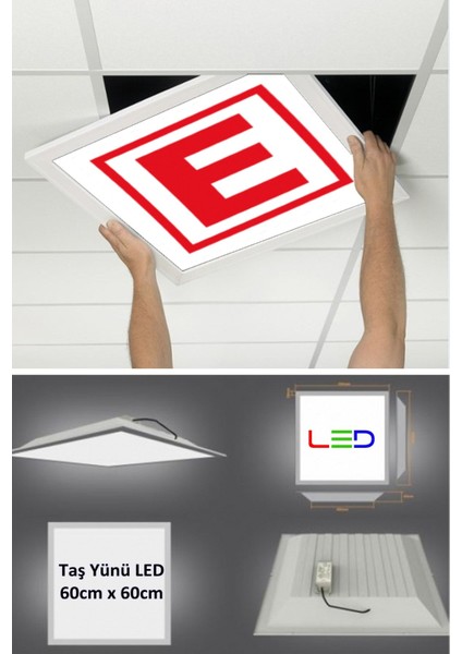 60 cm x 60 cm LED ARMATÜR-60 x 60 Taş Yünü Asma Tavan LEDI-54W-BEYAZ-LED Panel-Asma Tavan Led-Sıva Altı