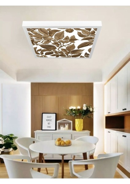 Modern Salon Avize, 60 cm Kare , LED Tam 60WATT, Doğal Işık, Gold Uv Baskı LED Panel Ev Aydınlatma,