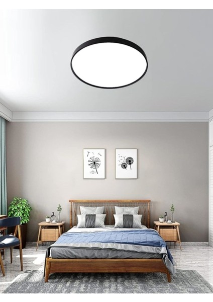 Black LED Panel, Yuvarlak, Ledli Armatür, 50 cm -45WATT, Siyah Çerçeve, 6500K-BEYAZ-IŞIK-LED-ARMATÜR
