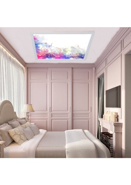 60WATT-60 x 60 Ölçü-Beyaz Ledli-Tavan Avize-Mavi Rüya Baskılı-Tavana Yapışık Lamba-Yatak Odası Avize-