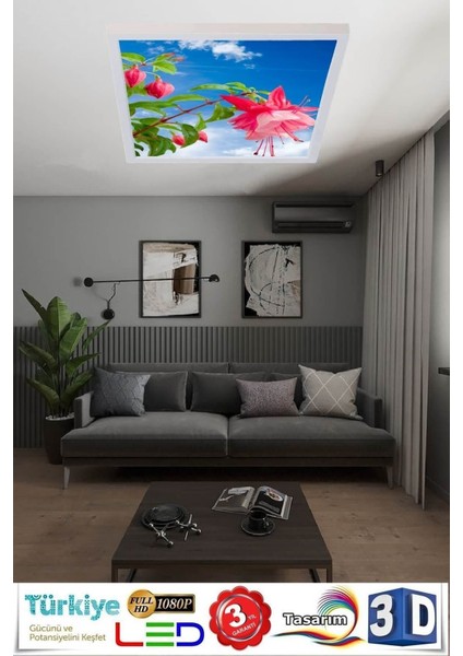 60 cm x 60 cm LED Gökyüzü Tavan Avize 60WATT -Yeni Nesil Avize, Beyaz Işık, 6400K, Modern Çerçeve fiyatları