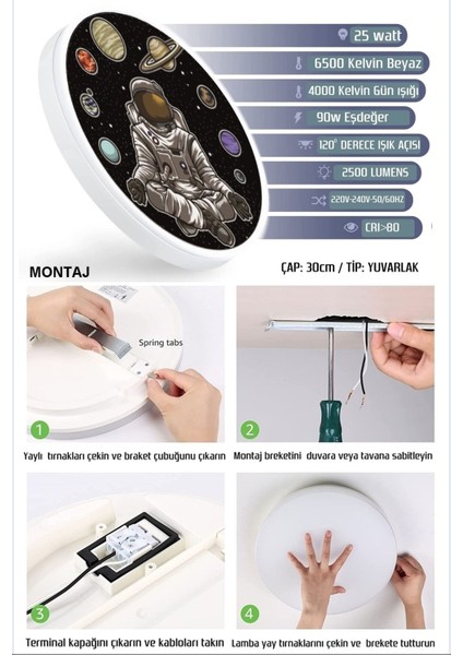 Space, Astronot Aplik-Led APLIK-25WATT-30 cm Çap, Çocuk Odası Aplik, Aplik Modelleri, Hepsiburada Aplik