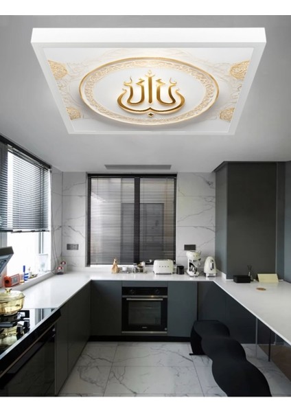 Salon LED Avize, Gold Baskı Modern LED Armatür, 60 cm x 60 cm Kare, 60WATT, Beyaz Işık, LED Armatür, modelleri