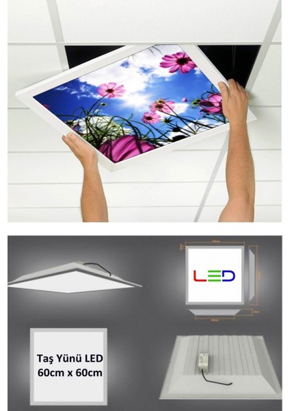 Asma Tavan LED-60 cm x 60 cm Sıva ALTI-54W-6500K LED Panel LED Armatür- 60 x 60 Taş Yünü Asma Tavan Ledi