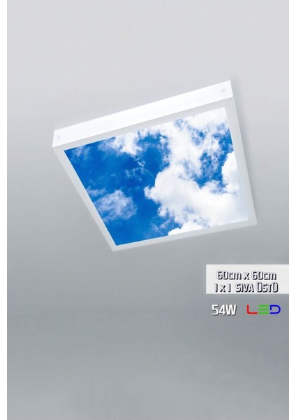 1 x 1-TEKLI-60 x 60-TAVANA Yapışık LED PANEL-54W-SIVA Üstü Avize-Kolay Montaj-Bulutlu- LED