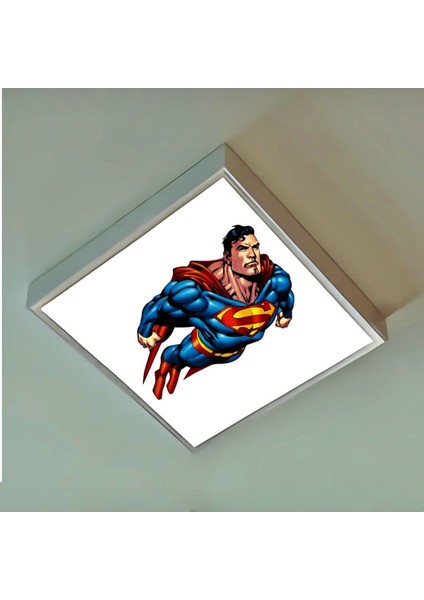 Süpermen Yeni Nesil AVIZE-60 cm x 60 cm -60W Güç-Led 6500K Beyaz Işık-Dijital Baskılı Çocuk Avize