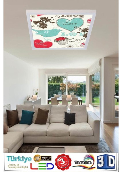 Uv Baskılı LED Panel Tavan 60WATT LED Aydınlatma Hd Avize 60 cm x 60 cm Modern Çerçeveli Avize