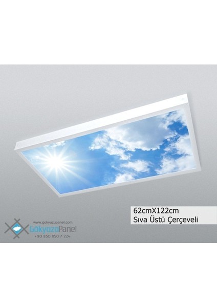 60 x 120 Gökyüzü Panel Avize, 106WATT Led, Sıva Üstü, Kolay Montaj LED Panel, Güneşli Bulutlar Avize