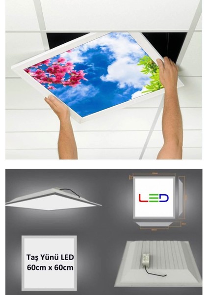 60 cm x 60 cm -ASMA Tavan Led-Sıva ALTI-54W-BEYAZ-LED Panel-Led ARMATÜR-60 x 60 Taş Yünü Asma Tavan Ledi fiyatları