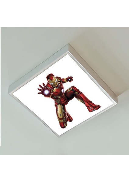 Iron Man Çocuk Odası LED Avize 60 x 60 Baskılı-Beyaz Çerçeve LED Işık Kolay Montaj 60W Homojen Dağılım fiyatları