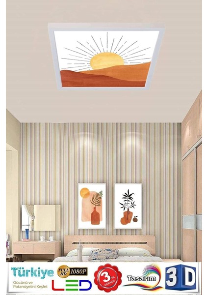 Pastel Art Desenli Tavan Armatürü 60W LED Aydınlatma Hd Avize 60 cm x 60 cm