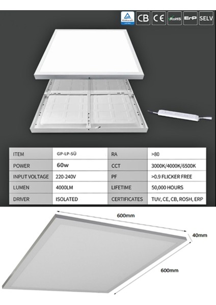 Koridor 60WATT-60 x 60 -Led Avize- Yeni Model Aydınlatma- Kare Tavana Yapışık-Kolay Montaj Avize