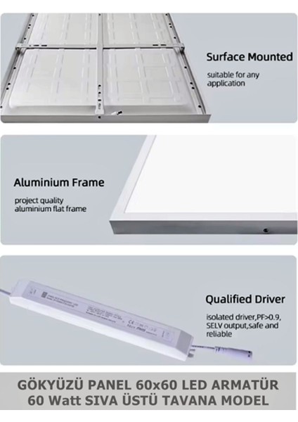 Koridor 60WATT-60 x 60 -Led Avize- Yeni Model Aydınlatma- Kare Tavana Yapışık-Kolay Montaj Avize