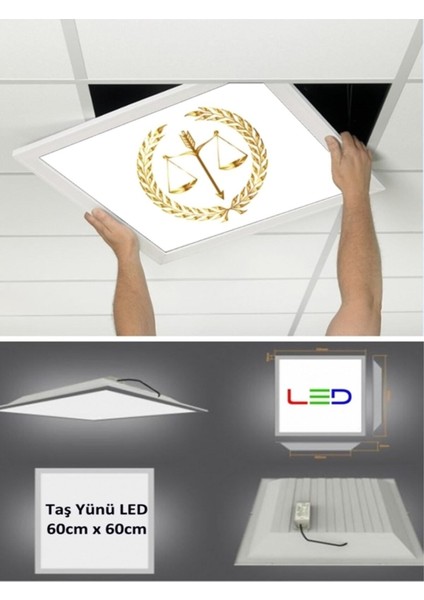 Hukuk Logo Asma TAVAN-60 cm x 60 cm -SIVA ALTI-54W-6500K-BEYAZ-LED Panel-Led Armatür- Taş Yünü Asma Tavan