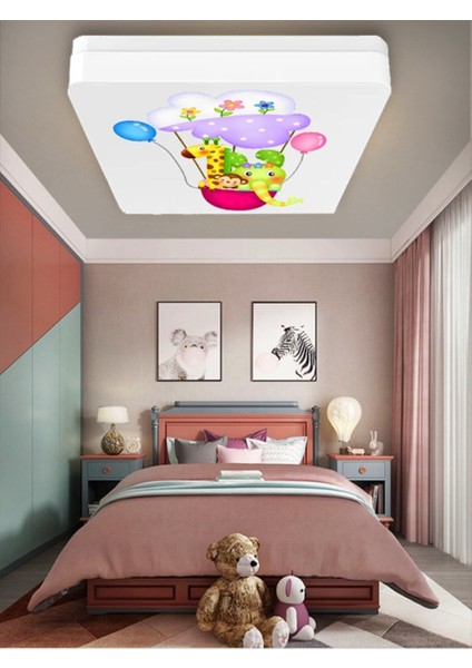 Lüks Çocuk Odası Avize 25WATT-30 cm x 30 cm Lüks LED Aydınlatma, Hayvan Dostlar Çocuk Odası Avize