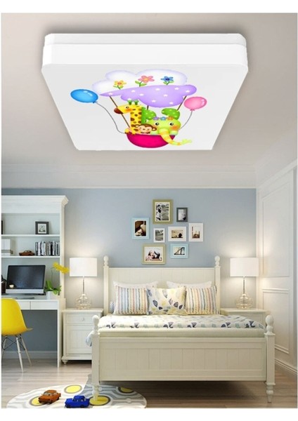 Lüks Çocuk Odası Avize 25WATT-30 cm x 30 cm Lüks LED Aydınlatma, Hayvan Dostlar Çocuk Odası Avize