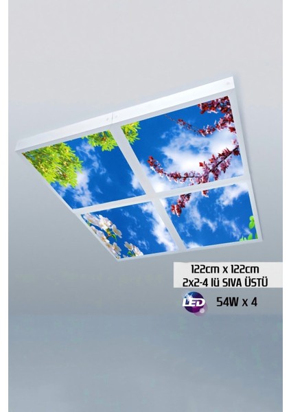 124 cm x 124 cm -DÖRTLÜ- Led-Sıva ÜSTÜ-216WATT-ECZANE Tavan-Led Aydınlatma-Avize Modelleri