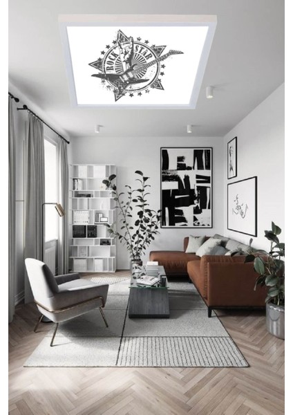 Genç Odası Rock Model Baskılı LED Avize 60WATT Beyaz Işık Homojen Aydınlatma, Modern Kare LED