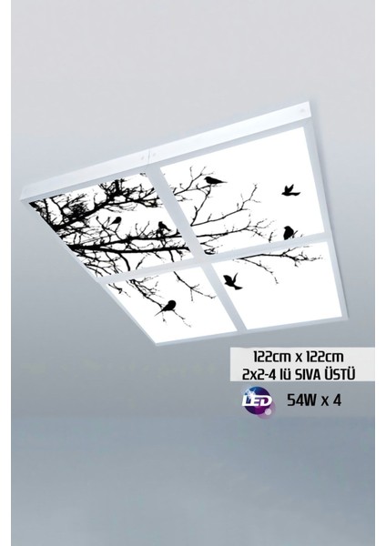 124 cm x 124 cm -DÖRTLÜ- Led-Sıva ÜSTÜ-216WATT-BASKILI LED Panel-Büyük Alan Aydınlatma-A+