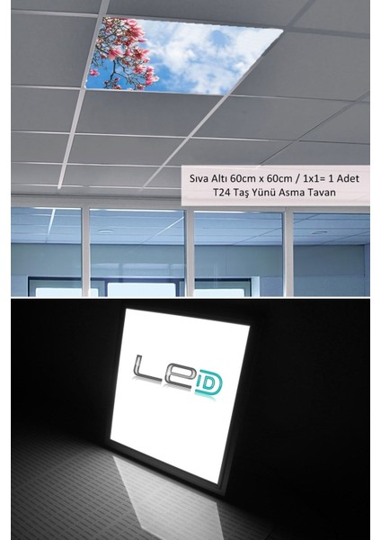 Asma Tavan LED-60 cm x 60 cm -SIVA ALTI-54W-6500K-LED Panel-Led Armatür- 60 x 60 Taş Yünü Asma Tavan Ledi modelleri