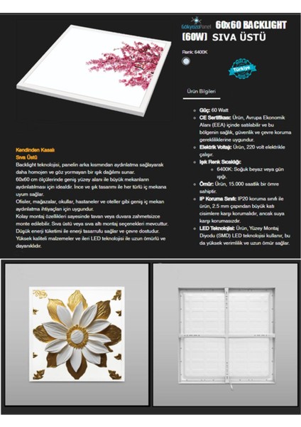 Rock Man Ledli AVIZE-60 x 60 LED Panel Tasarım Kare LED AVIZE-60W-6500K- Genç Işıklandırma