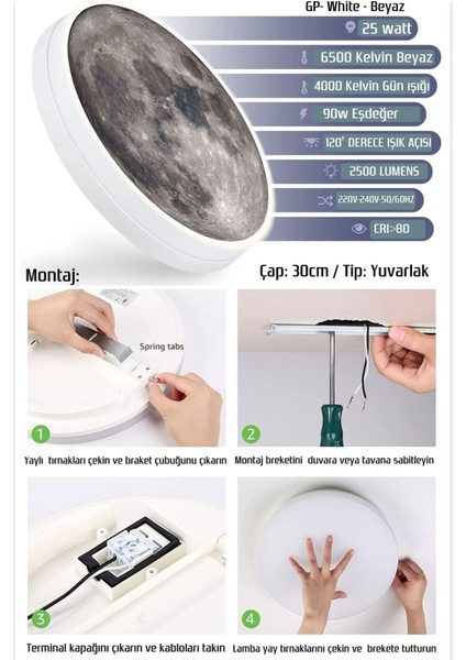 Moon LED Aplik, 30 cm Çap LED 25WATT, Modern, Duvar Aplikleri,yatak Odası Aplik,duvar Aplik Modelleri