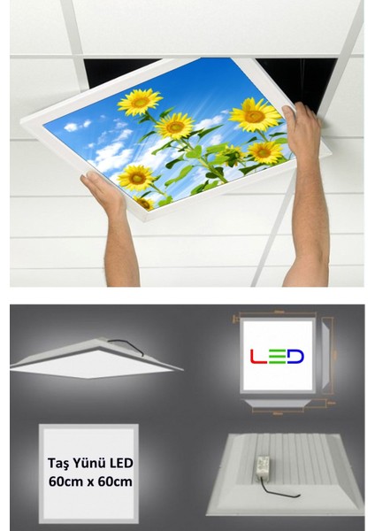 Asma Tavan LED-60 cm x 60 cm -SIVA ALTI-54W-6500K-LED Panel-Led ARMATÜR-60 x 60 Taş Yünü Asma Tavan Ledi-A+