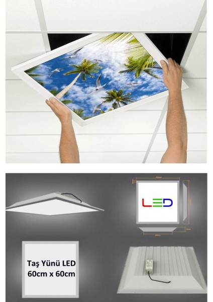 Asma TAVAN-60 cm x 60 cm -SIVA ALTI-54W-6500K-BEYAZ-LED Panel-Led Armatür- 60 x 60 Taş Yünü Asma Tavan Ledi fiyatları
