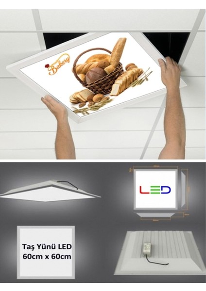 Fırın, 60 x 60 Taş Yünü Asma Tavan LED PANEL-60W-LED Sıva Altı-Logo Panel Aydınlatma, LED Armatür
