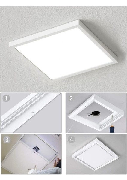 60 x 60 Sıva Üstü 60 Watt LED Panel, Beyaz Işık 6500K- Beyaz Çerçeve, Homojen Aydınlatma, 60 cm x 60 cm