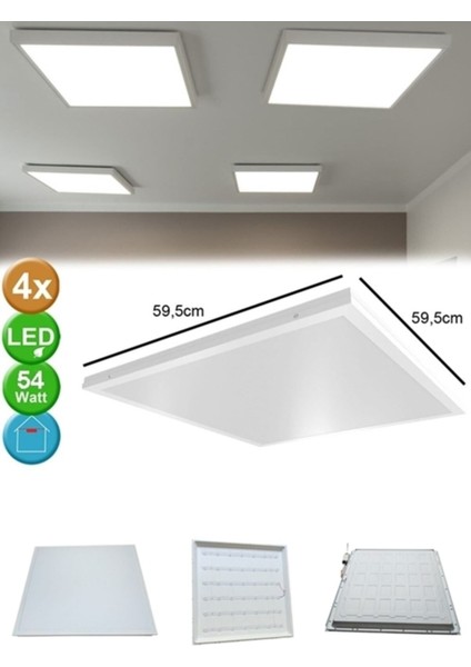 60 x 60 Sıva Üstü 60 Watt LED Panel, Beyaz Işık 6500K- Beyaz Çerçeve, Homojen Aydınlatma, 60 cm x 60 cm indirimleri