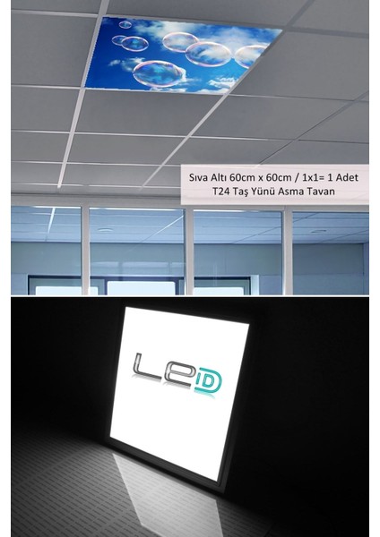 Asma Tavan LED-60 cm x 60 cm -SIVA ALTI-54W-6500K-LED Panel-Led Armatür- 60 x 60 Taş Yünü Asma Tavan Ledi modelleri