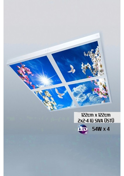 124 cm x 124 cm -DÖRTLÜ- Led-Sıva ÜSTÜ-216WATT-SALON Tavan-Led Aydınlatma-Avize Modelleri