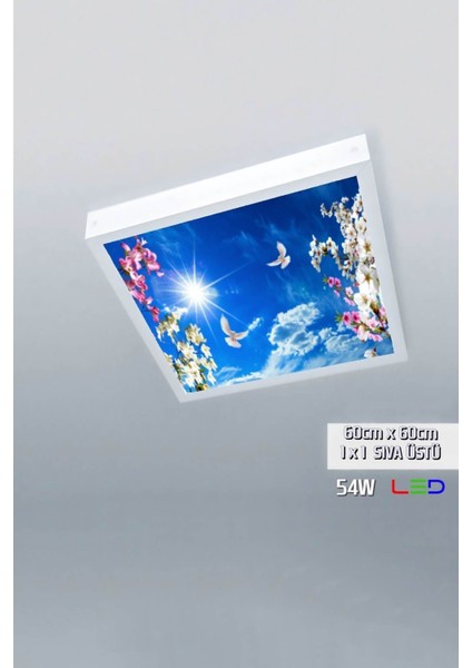 1 x 1-TEKLI-60 x 60-TAVANA Yapışık LED PANEL-54W-SIVA Üstü Avize-Kolay Montaj-Kuşlu- LED