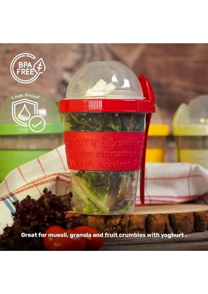 Kapaklı Kaşıklı Meyveli Yoğurt Kabı, Müsli Kabı, Yemek Saklama Kabı