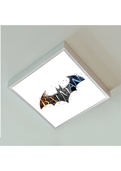 Batman-Çocuk Avize-Lamp 60 x 60 Baskılı LED Avize- Beyaz Çerçeve-Led Işık-Kolay MONTAJ-60W