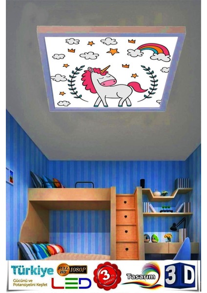 Çocuk Avize Unicorn Tasarım LED Avize Yeni Modern LED Avize 60 x 60, 60WATT,BEYAZ Işık